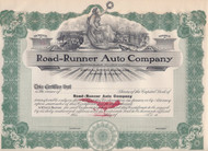 Road-Runner Auto Company 1908 stock certificate
