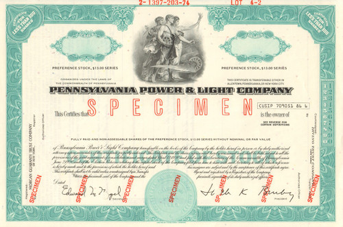 Pennsylvania Power & Light Company stock certificate specimen