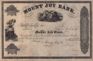 Mount Joy Bank stock certificate c1860 (Pennsylvania)