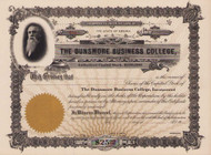 Dunsmore Business College stock certificate circa 1900 (Virginia)