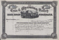 Erie & Wyoming Valley Railroad Company stock certificate circa 1882 (Pennsylvania)
