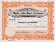 Panther Valley Athletic Corporation stock certificate 1946 (Pennsylvania) - semipro football