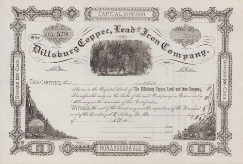 Dillsburg Copper, Lead and Iron Company stock certificate circa 1855 (Pennsylvania)