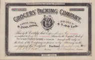 Grocers Packing Company stock certificate 1884 (Maine)