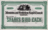 Allentown and Bethlehem Rapid Transit stock certificate 1890s (Pennsylvania)