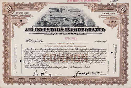 Air Investors Inc specimen stock certificate circa 1929 (Delaware)