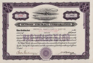 Detroit Aircraft Corporation stock certificate 1934 (Michigan)