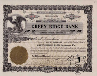 Green Ridge Bank stock certificate 1929 (Scranton PA)