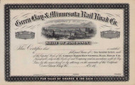 Green Bay and Minnesota Railroad stock certificate circa 1873 (Wisconsin)