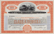 Great Lakes Aircraft Corporation stock certificate circa 1929 (Delaware)