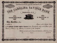 Carolina Savings Bank stock certificate c1874 (South Carolina)