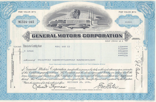 General Motors modern stock certificate - blue