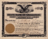 State Bank of Williamson stock certificate 1913 (New York)