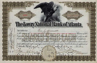 Lowry National Bank of Atlanta stock certificate 1912 (Georgia)