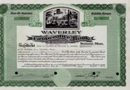 Waverley Cooperative Bank stock certificate 1954 (Massachusetts)