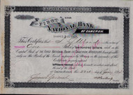 First National Bank of Cameron stock certificate 1894 (Missouri)