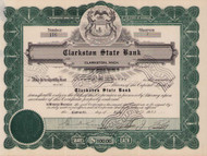 Clarkston State Bank stock certificate 1933 (Michigan)