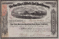 Cape May and Millville Railroad stock certificate 1868 (New Jersey)