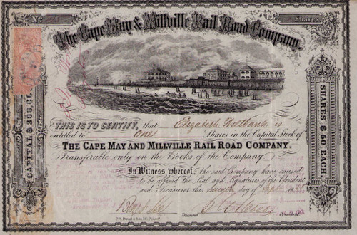 Cape May and Millville Railroad stock certificate 1868 (New Jersey)