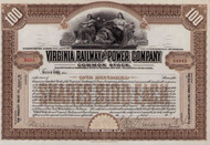 Virginia Railway and Power stock certificate c1909 (Virginia)