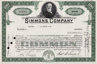 Simmons Company stock certificate 1971 (Delaware)