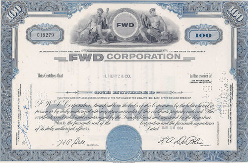 FWD Corporation stock certificate 1964