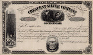 Crescent Silver Company stock certificate c1872 (Ohio - Colorado)