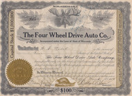 Four Wheel Drive Auto Co. stock certificate 1917
