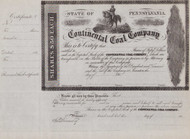 Continental Coal Company stock certificate c1860 (Pennsylvania) showing stub and lower recording section