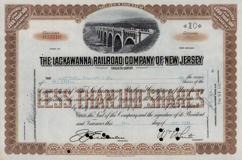 Lackawanna Railroad Company of New Jersey stock certificate 1944 (New Jersey) 