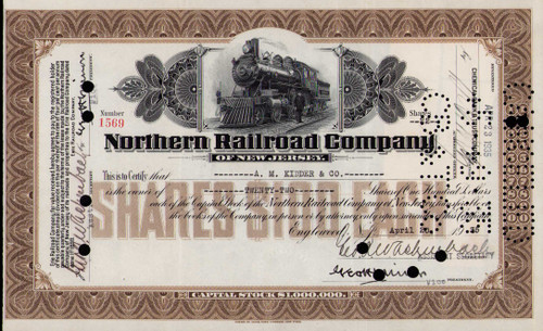 Northern Railroad Company of New Jersey stock certificate 1935 (NJ) 