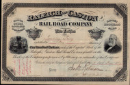 Raleigh and Gaston Railroad stock certificate 1877 (North Carolina) 