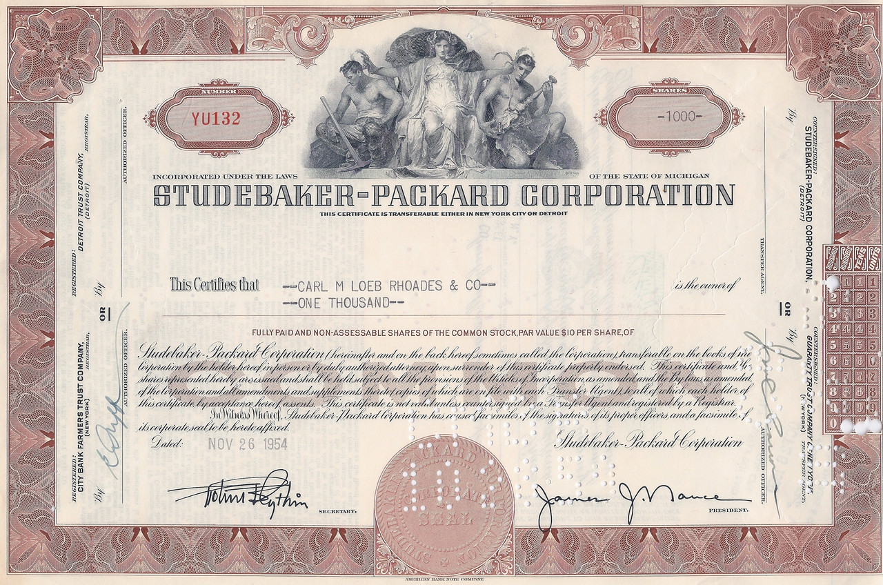 Details about   Studebaker-Packard Corporation Stock Certificate 