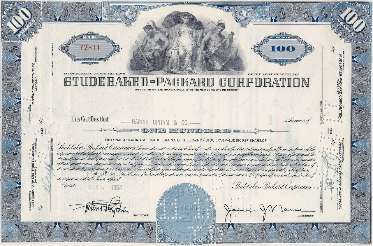 Studebaker Packard Corporation old automobile car stock certificate 1,000 shares 