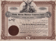 York River Bridge Corporation stock certificate 1932 (Virginia) 