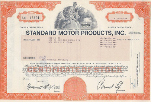 Standard Motors stock certificate