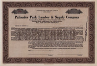 Palisades Park Lumber & Supply stock certificate c1910 (New Jersey) 