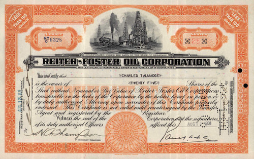 Reiter-Foster Oil Corp stock certificate 1931 (Texas) 