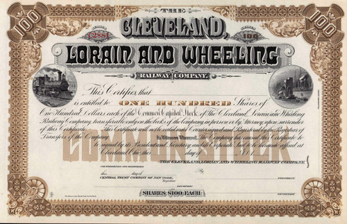 Cleveland Lorain and Wheeling Railway stock certificate c1901 (Ohio) 
