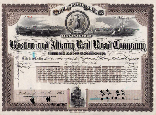 Boston and Albany Railroad bond certificate 1936 (Massachusetts)