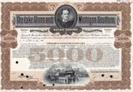 Lake Shore and Michigan Southern Railway $5,000 gold bond certificate 1950-1970 (New York)