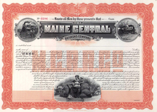 Maine Central Railroad Company bond 1912 orange (Maine)