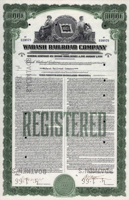 Wabash Railroad $1000 bond 1963 (Indiana)