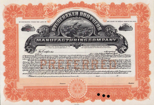 Studebaker Brothers Manufacturing stock certificate c1903 (Indiana)