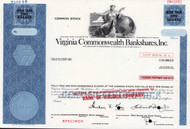 Virginia Commonwealth Bankshares specimen stock certificate c1972 (Virginia) 