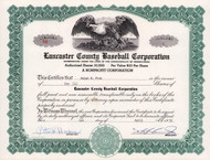 Lancaster County Baseball stock certificate 1959 (Pennsylvania)