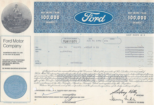 Ford Motor Company 1980 stock certifcate