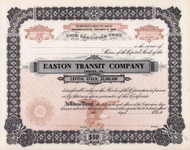 Easton Transit Company stock certificate c1908 (Pennsylvania)
