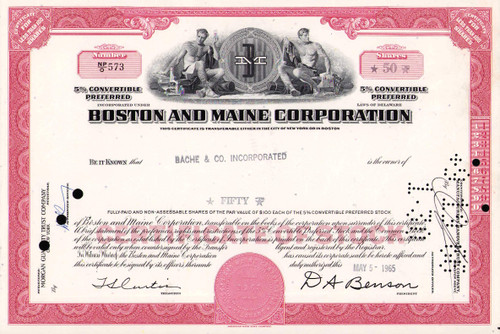 Boston and Maine Corporation stock certificate 1965 (Massachusetts)