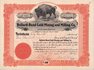 Bullard-Rand Gold Mining and Milling stock certificate 1906 (Arizona)